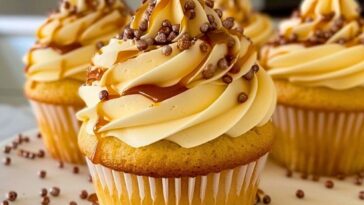 Gooey Salted Caramel Cream Cheese Cupcakes