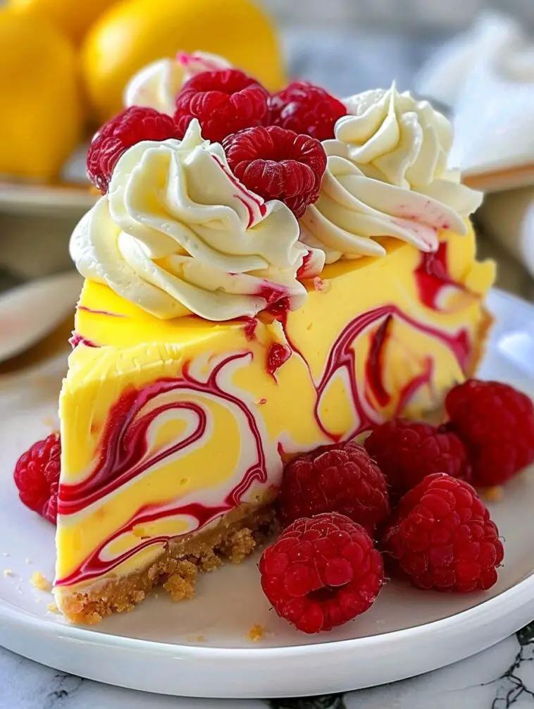 Luscious Lemon Raspberry Swirl Cheesecake