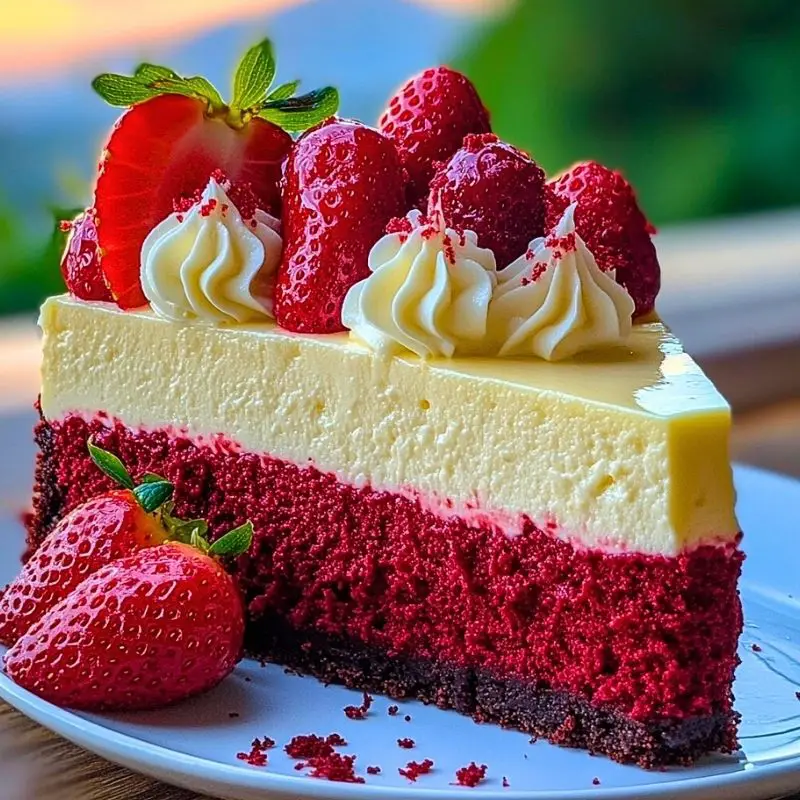 Slice of Strawberry Red Velvet Cheesecake