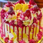 Velvet Lemon Cream Cake with Strawberry Swirl