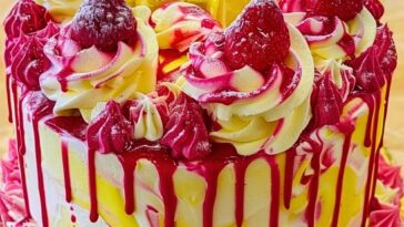 Velvet Lemon Cream Cake with Strawberry Swirl