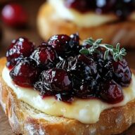 Crispy Crostini with Balsamic Roasted Cranberries and Creamy Brie