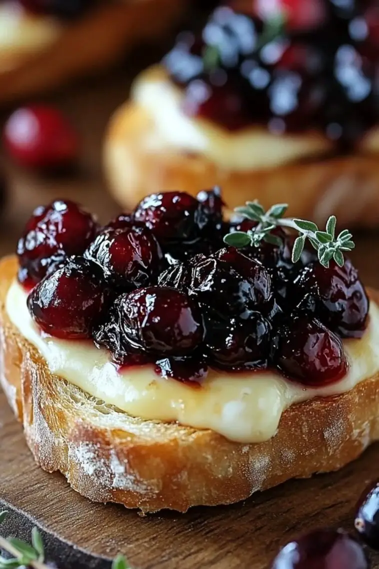 Crispy Crostini with Balsamic Roasted Cranberries and Creamy Brie